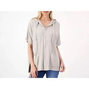 Barefoot Dreams CozyChic Ultra Lite Short Sleeve Zip Up Hoodie whisper gray S/M
